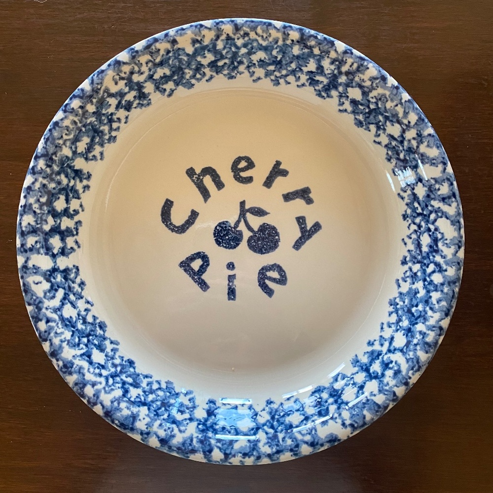 FOLK CRAFT Sponge TIENSHAN Blue Cherry Pie DISH PLATE PAN 10”
